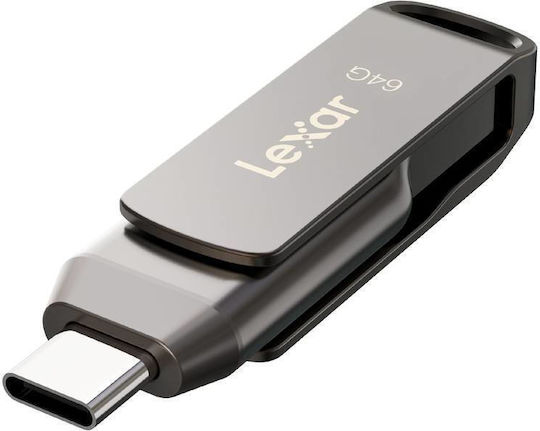 Lexar D400 Dual 64GB USB 3.1 Stick με σύνδεση USB-A & USB-C Γκρι