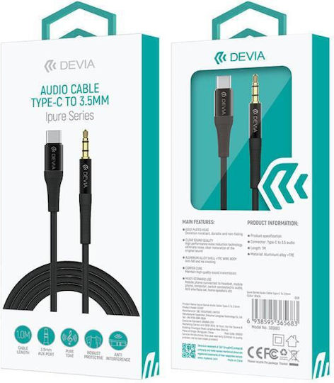 Devia IPure USB 2.0 Cable USB-C male - 3.5mm Μαύρο 1m 365683