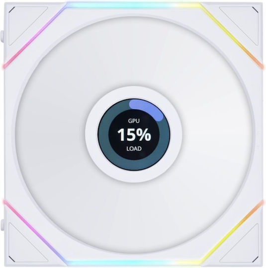 Lian Li Ventilator Pentru Carcasă UNI FAN TL LCD 140mm (1600rpm / 68.1cfm) cu Iluminare RGB și Conexiune 4-Pin PWM / 9-Pin Alb