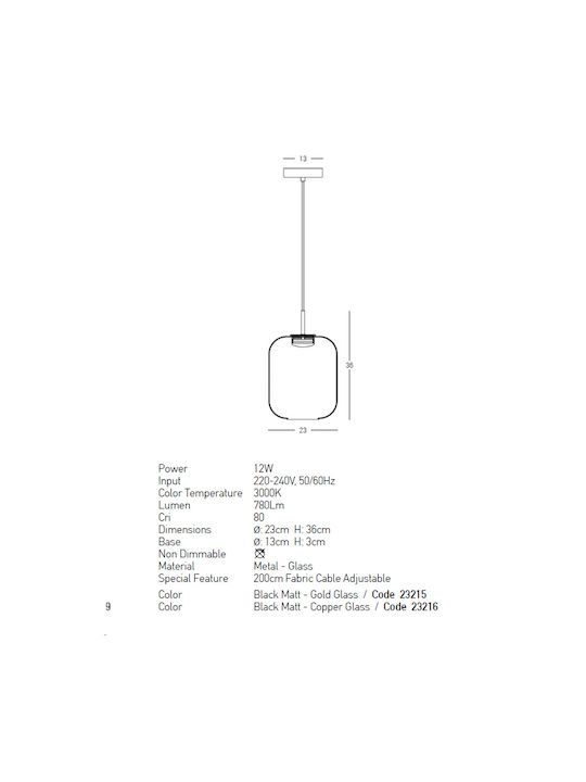 Zambelis Lights Adjustable Pendant Light Copper