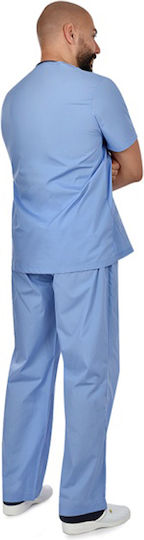 B-Well Cesare Unisex Light Blue Pants & Blouse Set Cotton and Polyester