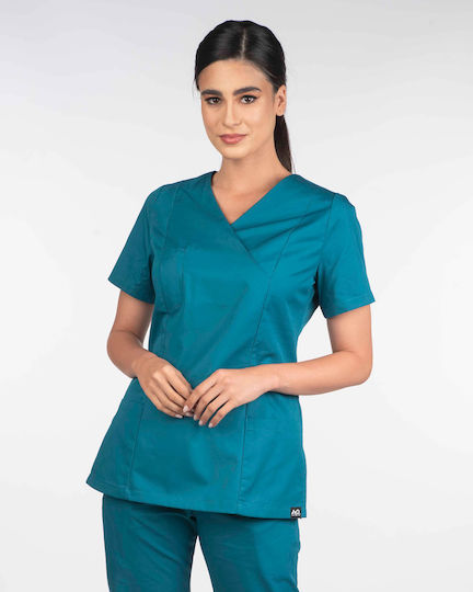 Ayo Cassandra Women's Petrol Blue Medical Blouse Cotton and Polyester