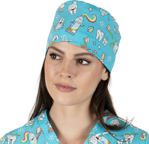 bwell Unisex Multicolour Surgical Cap Adriana Blue Teeth