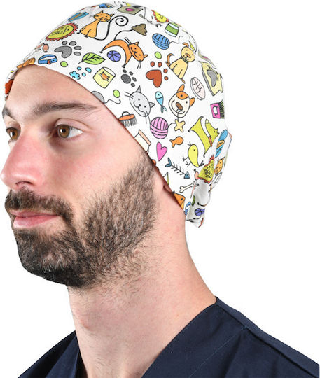 White Happy Pets Scrub Cap