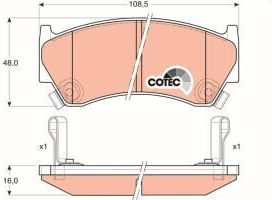 Set Plăcuțe De Frână Partea Din Față Nissan Almera I Patrula Gr V 1.4-4.8 09.95 Înălțime 48.0mm Lățime 108.5mm Grosime 16.0mm