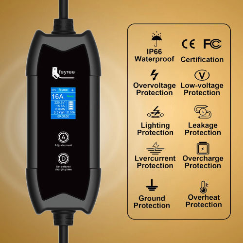 Feyree Tragbar Einphasig Elektroauto-Ladestation 3.5kW mit Integriertes Kabel Typ 2 (202311301)