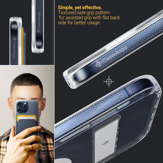 Caseology Capella Mag Kickstand Transparent Durable Hard Case Magsafe Kickstand Apple iPhone 15 Pro Clear White Acs06757