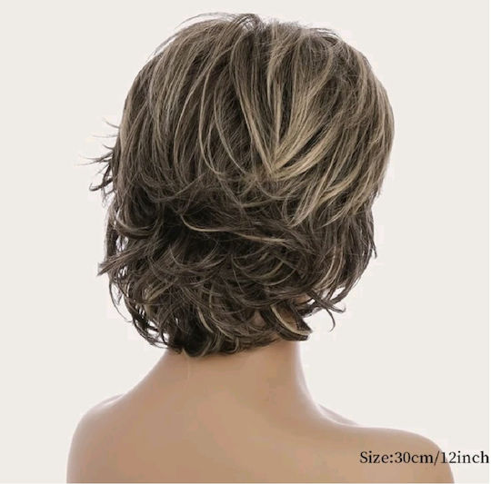 Women's Wig Brown Blonde Highlights Synthetic High Quality 12 Inches