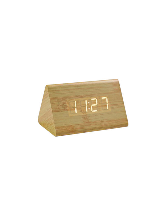 Tradesor Tischuhr Digital LED Holz mit Wecker Beige