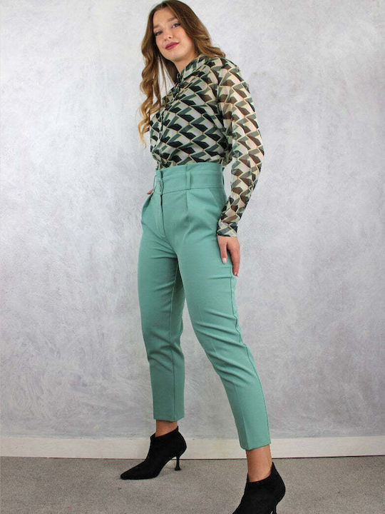 Women's High-waisted Fabric Trousers Tapered Line Mint