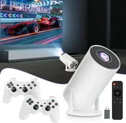 Projector LCD HD LED Lamp with Wi-Fi and Built-in Speakers White