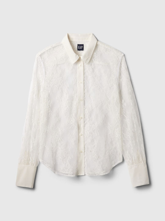 GAP Women's Long Sleeve Shirt White, Cream Beige