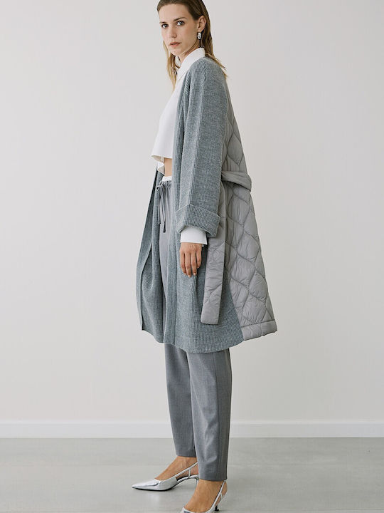 Figaro Long Women's Knitted Cardigan Grey