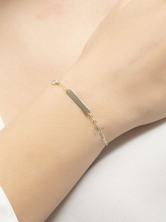 Eforo Kinderarmband ID aus Gold 9K mit Σταυρό & Böses Auge