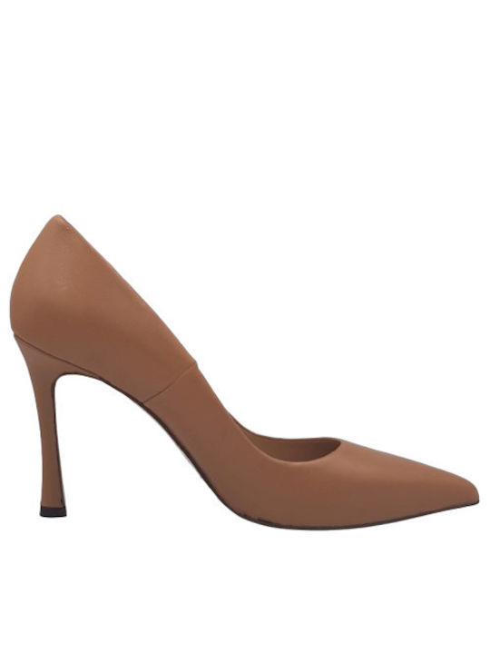 Mourtzi Leather Pointed Toe Beige Heels