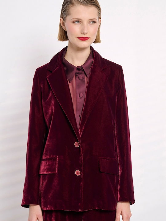 Matis Fashion Long Women's Velvet Blazer Burgundy