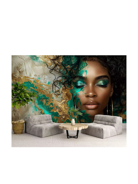 3D Wandbild Tapete Charmante Frau Grün Gold Furnier 260x390