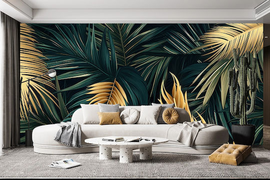 Mural Palm Leaves Gold Room Decoration Veneer Ornament 240x360