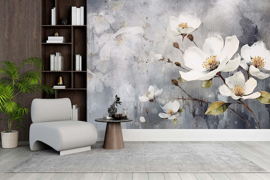 Mural Floral de Perete pentru Living Tapet Alb 148x220 Flori de Magnolia