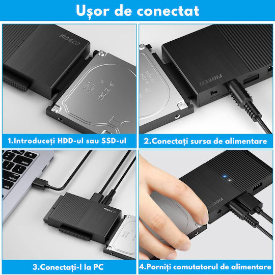 Adaptor Fideco USB 3.0 la SATA IDE 2.5/3.5 HDD SSD Compatibil Windows Mac Linux Chrome OS Transfer Ultra Rapid 5Gbps Suportă Până la 16TB Plug Play Alimentare Ideal Backup Gaming Transfer Date
