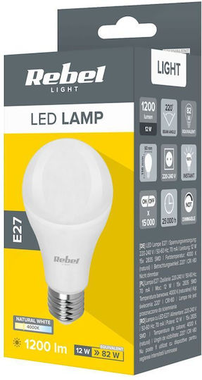 Rebel Λάμπα LED 12W για Ντουί E27 και Σχήμα A60 Φυσικό Λευκό 1200lm