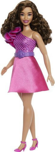 Barbie Brown Hair, Pink Sparkly Dress, 65Th Anniversary Doll Fashionistas Curly Brown Hair with Pink Dress for 3+ years+ Years (Various Designs/Assortments of Designs) 1pc
