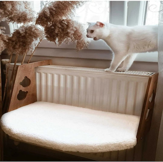 Femmit Femmit Teddy Sheep Bed Cat for Radiators Wooden with White Teddy Sheep Fur 52cmx35cm