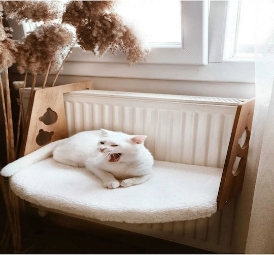 Femmit Femmit Teddy Sheep Bed Cat for Radiators Wooden with White Teddy Sheep Fur 52cmx35cm