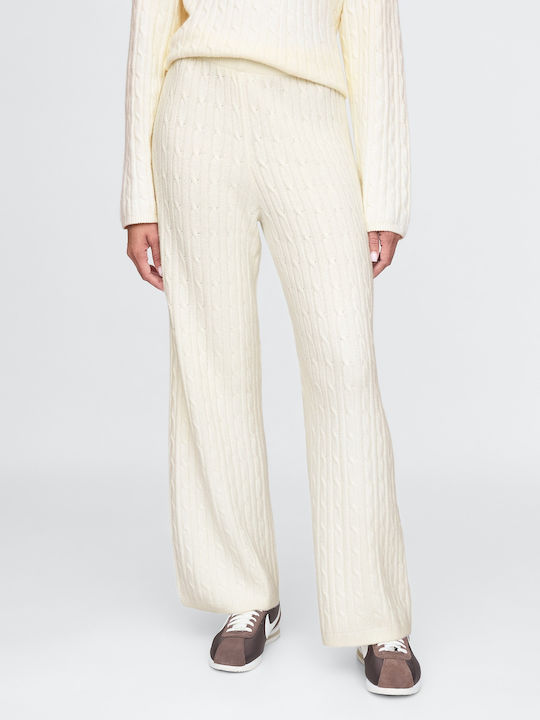 Pantaloni Dama Din Țesătură Cu Cauciuc Bej Cream Beige