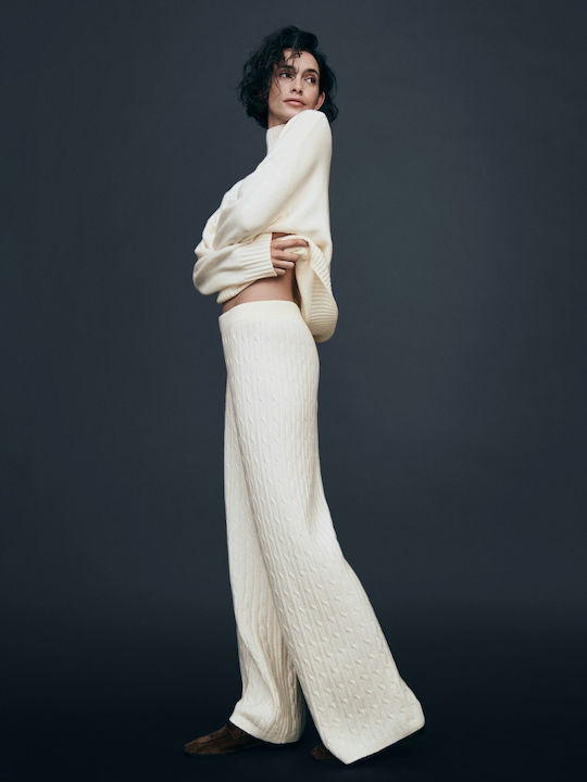 Pantaloni Dama Din Țesătură Cu Cauciuc Bej Cream Beige
