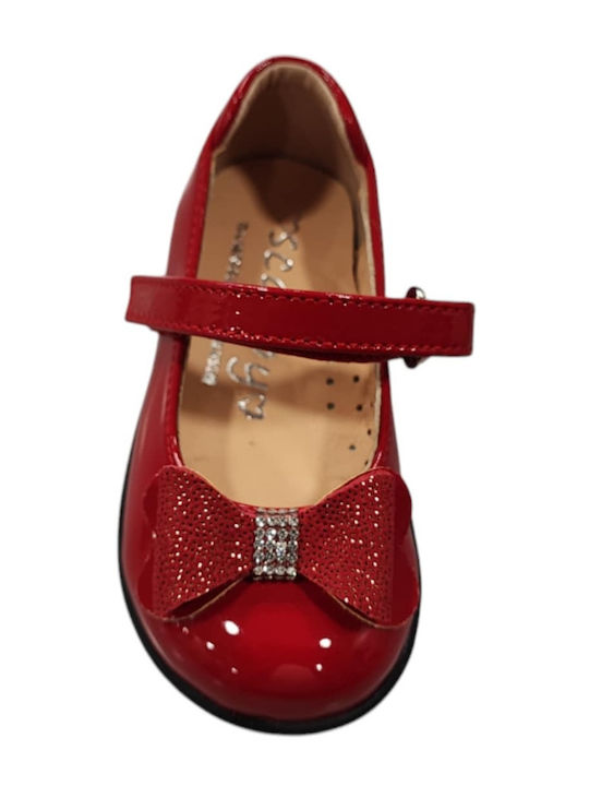 Kids Leather Ballerinas with Hoop & Loop Closure Red