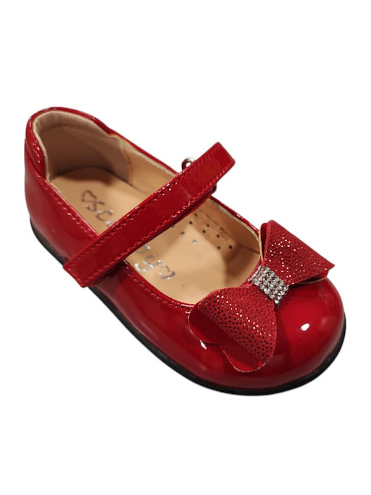 Kids Leather Ballerinas with Hoop & Loop Closure Red
