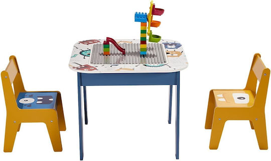 Set Masă cu Scaune pentru Copii pentru Desen din Lemn Albastru