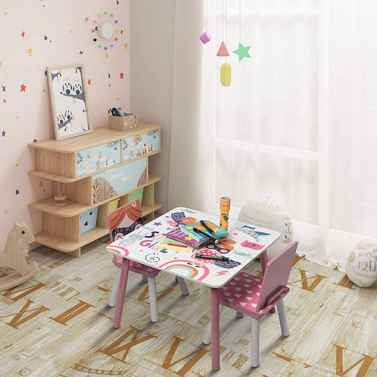 Kinder Tischset mit Stühlen zum Malen aus Holz Weiß
