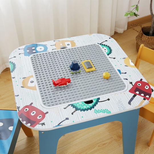 Set Masă cu Scaune pentru Copii pentru Desen din Lemn Albastru