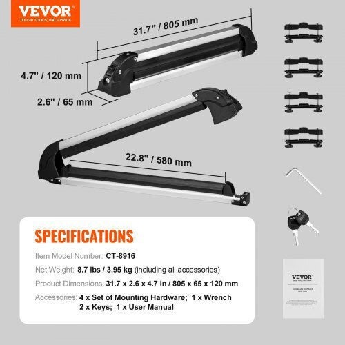 Vevor Car Ski Mounts Suitable for 2 Ski Pairs & 1 Snowboard