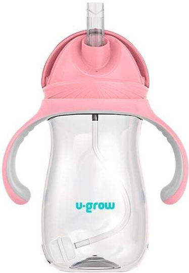 U-Grow Παιδικό Ποτηράκι με Λαβές και Καλαμάκι από Πλαστικό Ροζ 300ml