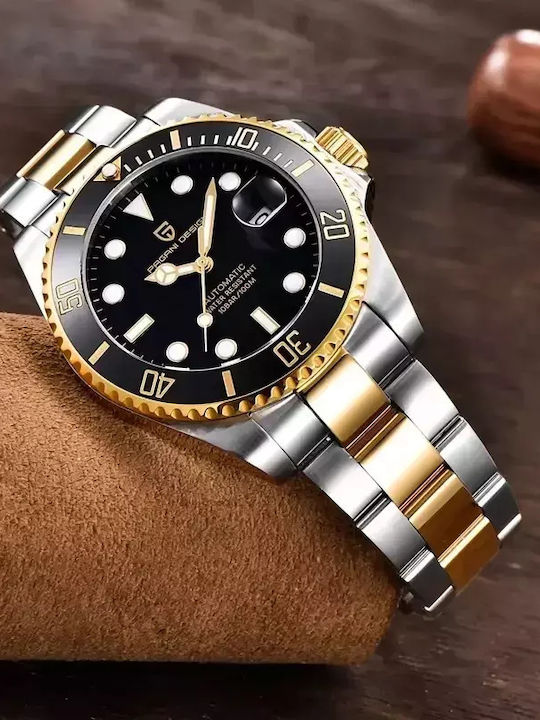 Ceas Bărbați Pagani Design Submariner Mecanic Auriu Negru