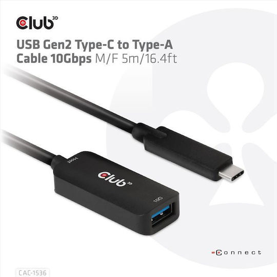 Club3D USB 3.2 Cable USB-C male - USB-A female Μαύρο 5m CAC-1536