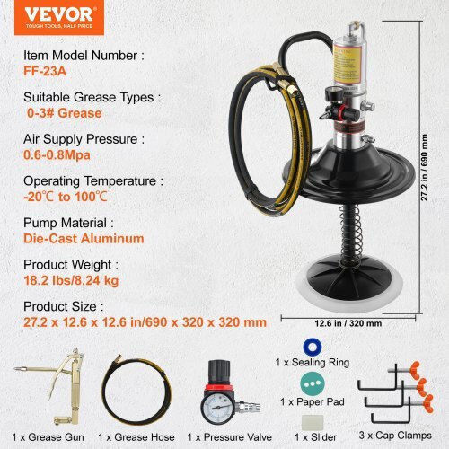 Vevor Αντλία Γράσου Πνευματική Πιστόλι 360° Σωλήνα 13 Ft Hyjdgb000000ow3b1v0
