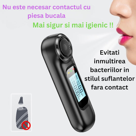 Alcooltest Aec Am01 Fără Contact Fără Reîncărcări Precizie + 0,01% Bac Afișaj Lcd Color Autonomie Baterie 200 Teste Indicator de Risc 8x2x1,5 Cm Negru Mat