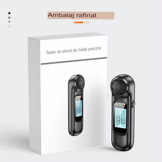 Alcooltest Aec Am01 Fără Contact Fără Reîncărcări Precizie + 0,01% Bac Afișaj Lcd Color Autonomie Baterie 200 Teste Indicator de Risc 8x2x1,5 Cm Negru Mat