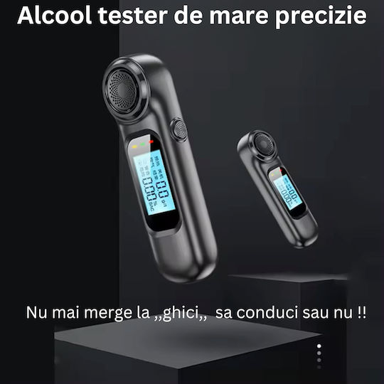 Alcooltest Aec Am01 Fără Contact Fără Reîncărcări Precizie + 0,01% Bac Afișaj Lcd Color Autonomie Baterie 200 Teste Indicator de Risc 8x2x1,5 Cm Negru Mat