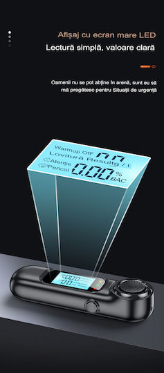 Alcooltest Aec Am01 Fără Contact Fără Reîncărcări Precizie + 0,01% Bac Afișaj Lcd Color Autonomie Baterie 200 Teste Indicator de Risc 8x2x1,5 Cm Negru Mat