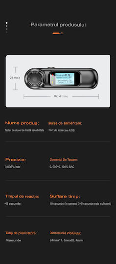 Alcooltest Aec Am01 Fără Contact Fără Reîncărcări Precizie + 0,01% Bac Afișaj Lcd Color Autonomie Baterie 200 Teste Indicator de Risc 8x2x1,5 Cm Negru Mat