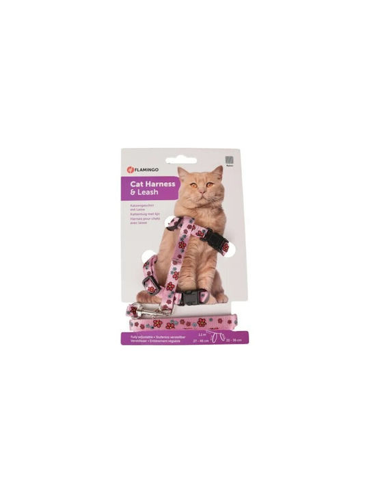 Нагръдник за котка Flamingo с каишка Розови цветя 27-46/110см Mo0000003677