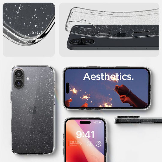 Spigen Liquid Crystal Glitter Umschlag Rückseite Silikon 0.3mm Crystal Quartz (iPhone 16 Plus)