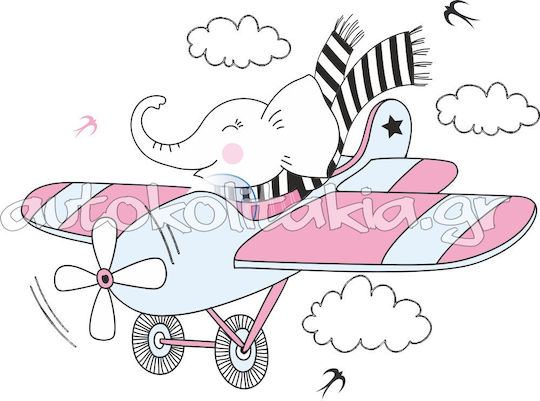 Wall Sticker Elephant Airplane 50cm X 39cm