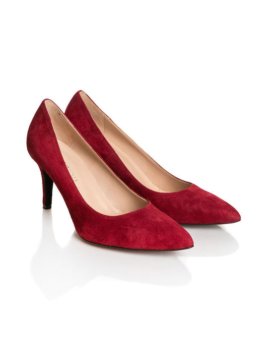 Ioannou Suede Pointed Toe Burgundy Medium Heels