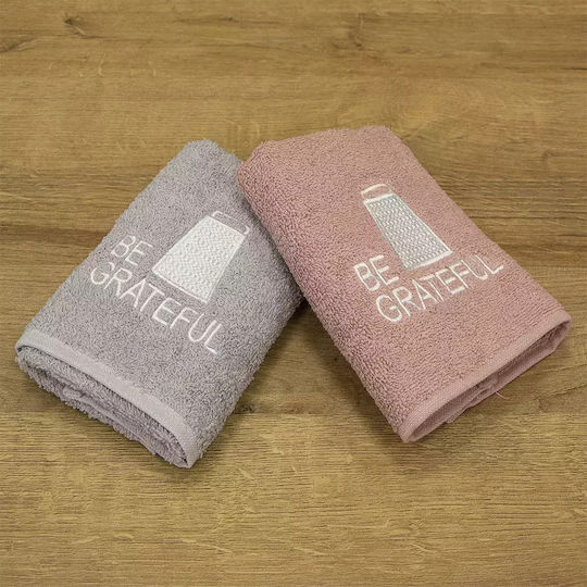 Lino Home Комплект Кърпи 2 Бр Be Grateful Розово-Сиви Тегло 500гр/м²